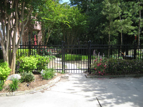 Welded steel fence and gate after installation